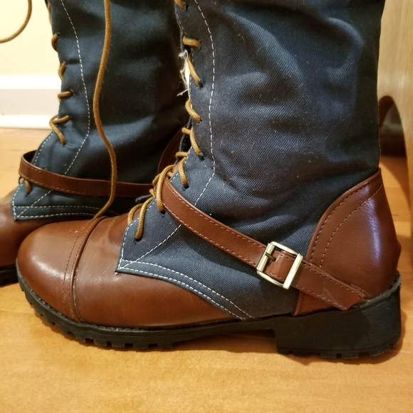 NWOT Leather Strap Buckled Teal moto combat Boots - Picture 4 of 8